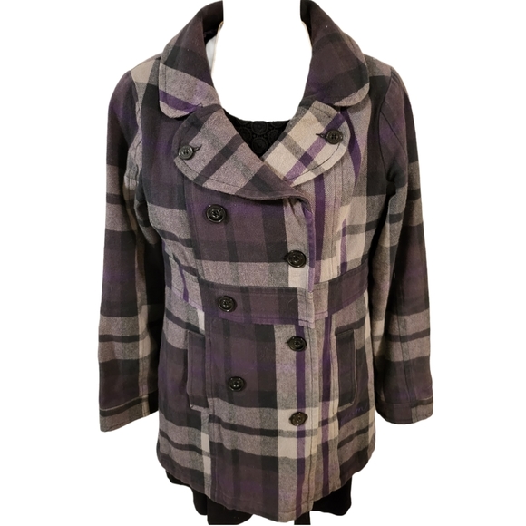 Volcom Purple Plaid Peacoat in sz S EUC - Picture 3 of 10